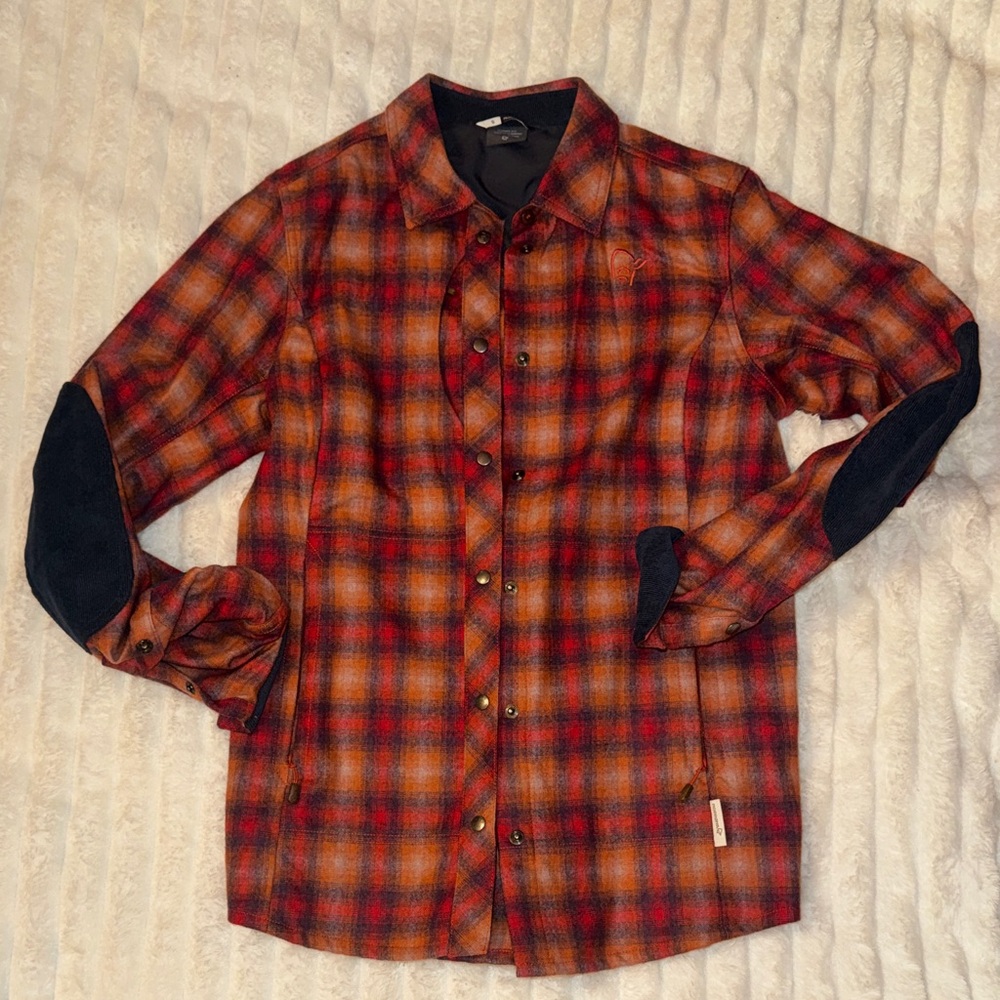 Norrona Tamok flannel small NWOT orange/grey
